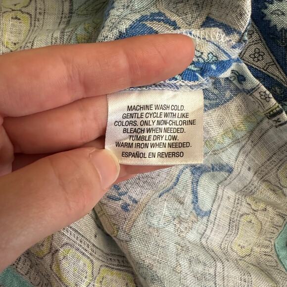 Charter Club Linen Paisley Peasant Top 1X White Blue Green 3/4 Sleeve Resort‎ - Picture 8 of 8